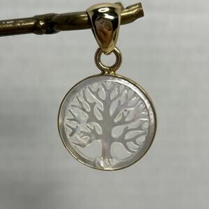 Charles Albert Jewelry Mother of Pearl Tree of Life Pendant Alchemia Goldtone